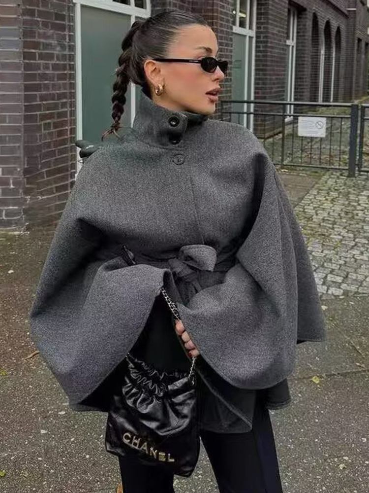 Wool Coat Peacoat - TFMLN Women Woolen Cloak Coats With