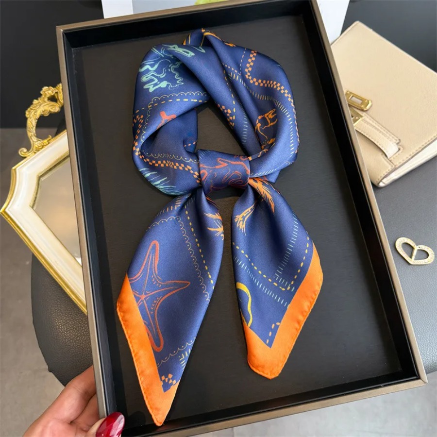 Shawl Wrap Winter - Blue Print Silk Square Scarf Women