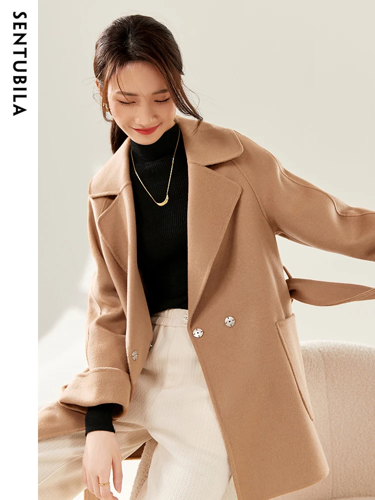 SENTUBILA Women Winter Wool Co - Wool Coat Peacoat ulasan dan harga