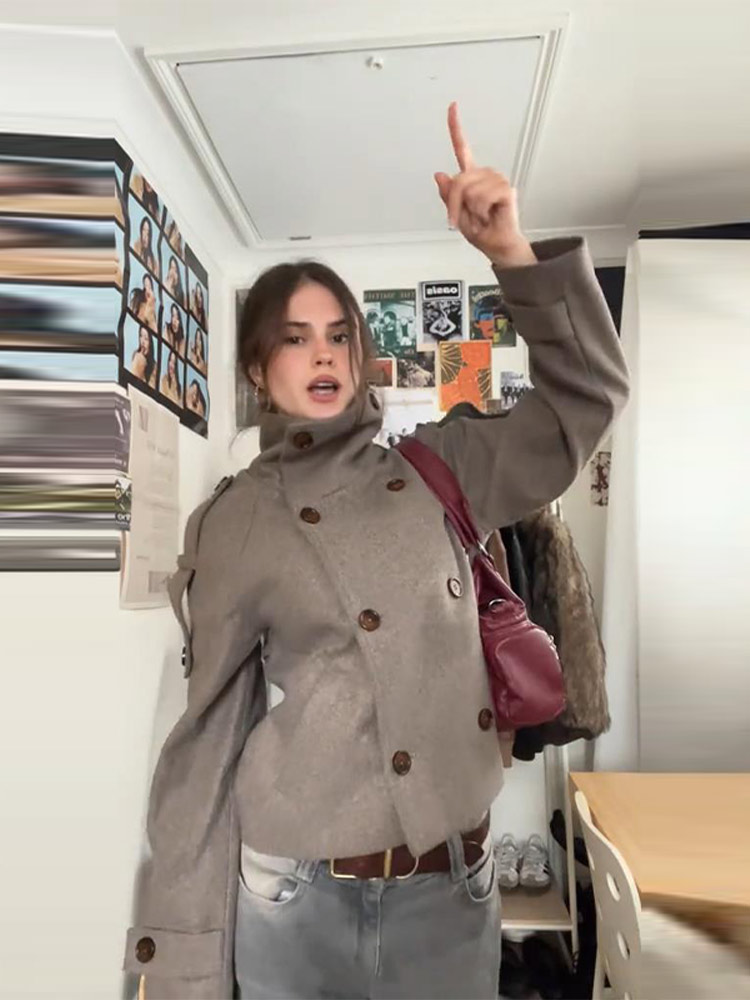 Stand Collar Short Brown Women - Wool Coat Peacoat ulasan dan harga
