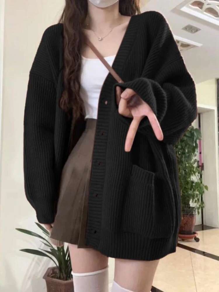 Loose Cardigan Women Long Slee - Wool Coat Peacoat ulasan dan harga
