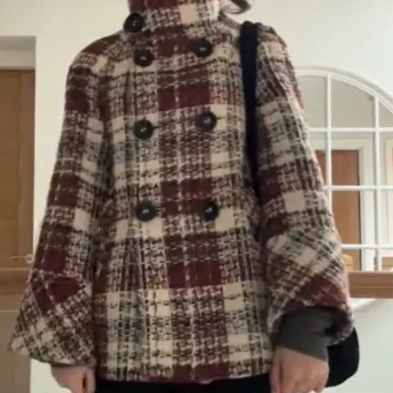 Warm Checkered Turtleneck Shou - Wool Coat Peacoat ulasan dan harga