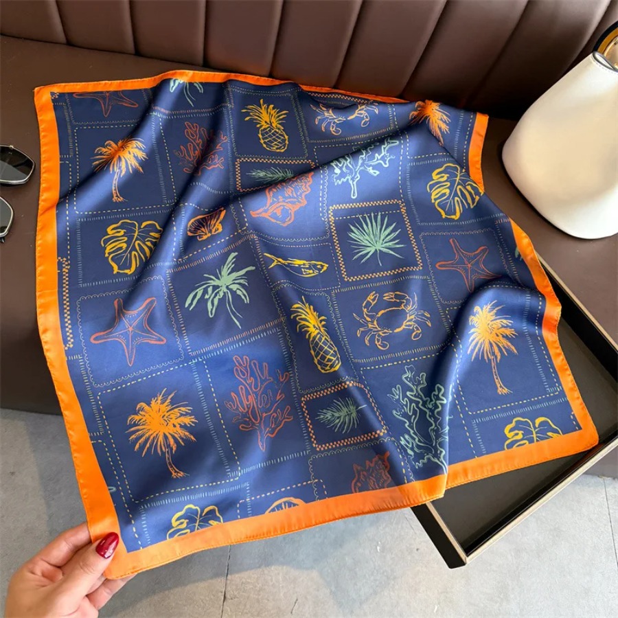 Blue Print Silk Square Scarf W - Shawl Wrap Winter ulasan dan harga