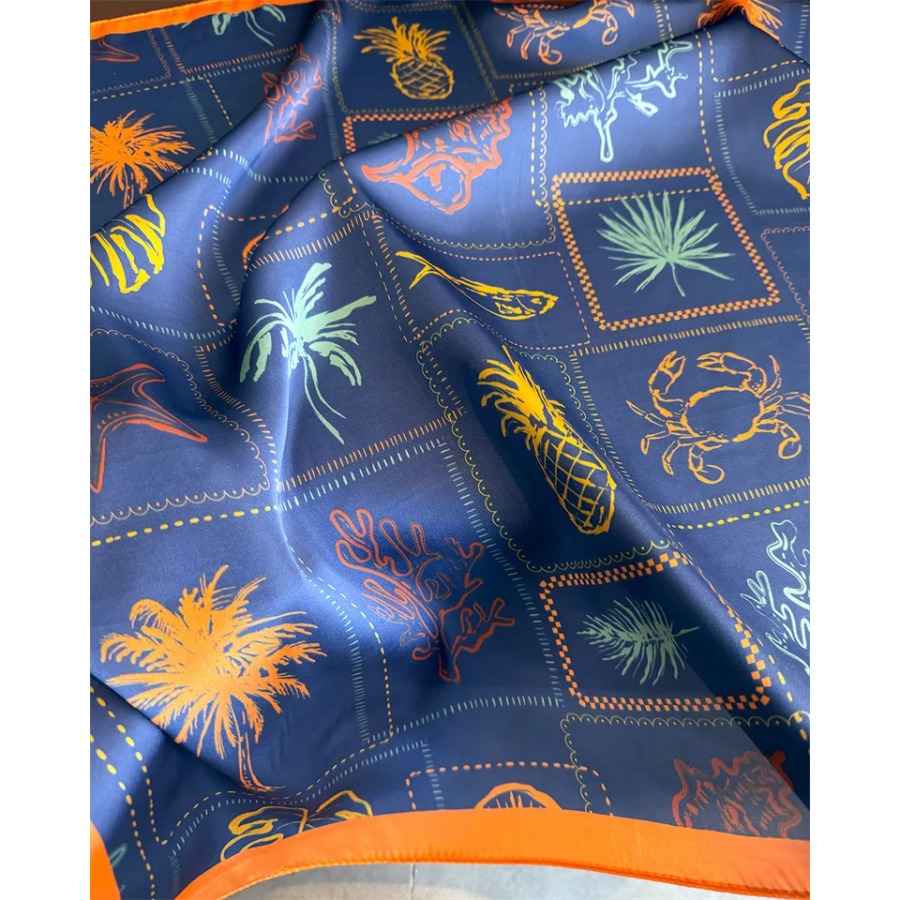 Blue Print Silk Square Scarf W - Shawl Wrap Winter ulasan dan harga