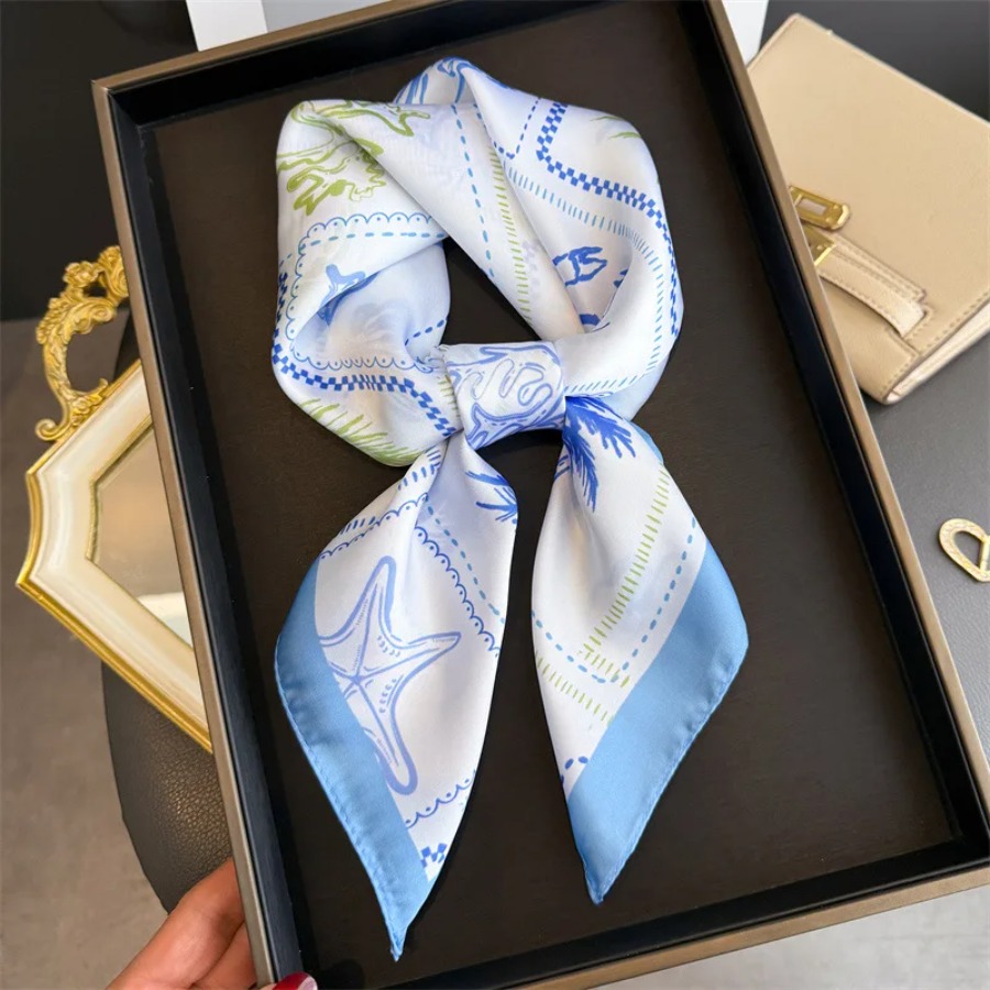 Blue Print Silk Square Scarf W - Shawl Wrap Winter ulasan dan harga